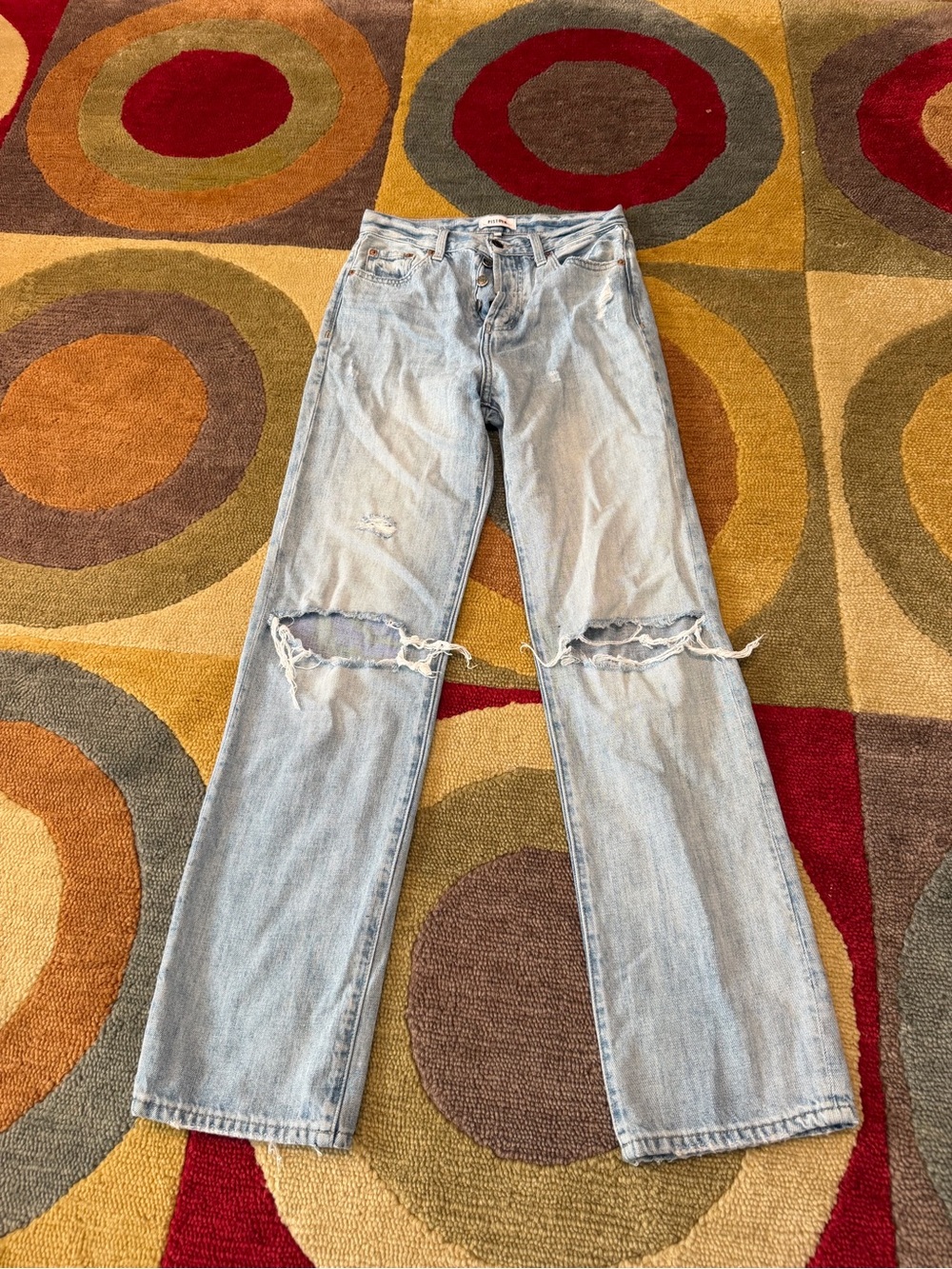 Pistola Jeans Straight Leg Light Wash High Rise Distressed Size 25 Waist